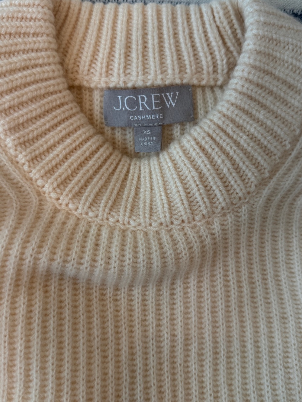 J.Crew Cream Cashmere Ribbed Crewneck Sweater